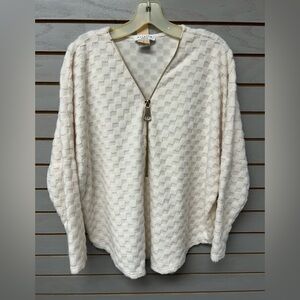 Ariella Cream V-Neck Sweater with Zipper